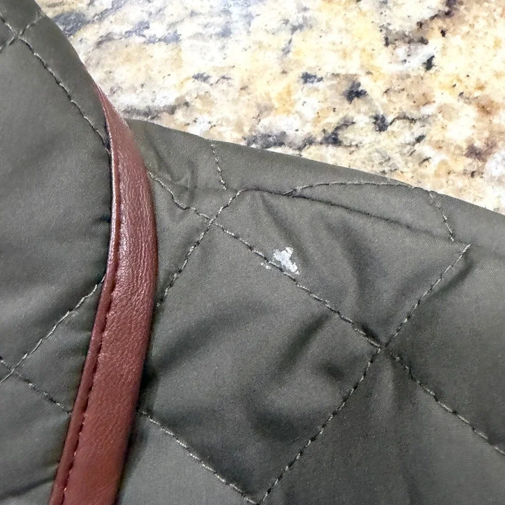 Lauren Ralph Lauren Quilted Jacket Olive Green Faux Leather Trim Women Large